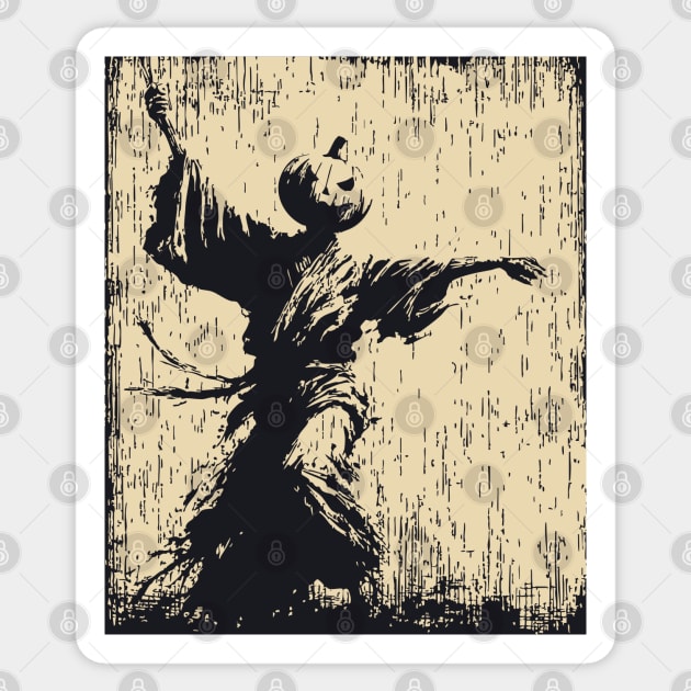 Samurai With Jack O'Lantern Mask Vintage Style Sticker by TuncGK